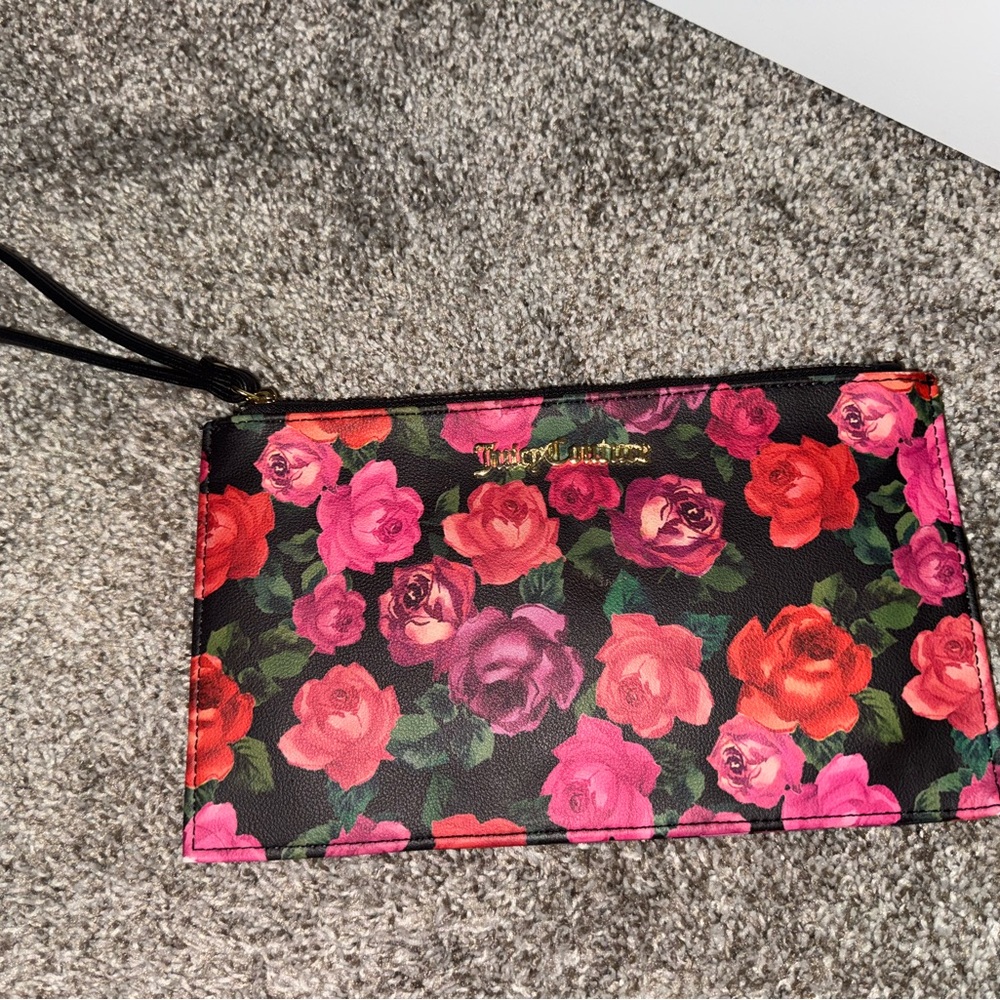 Juicy Couture Floral Wristlet Clutch - Black and Pink